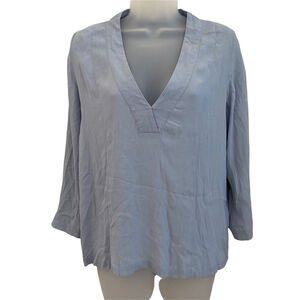 Just Female XS Top Lola Blouse Vneck Long Sleeve Light Blue Popover